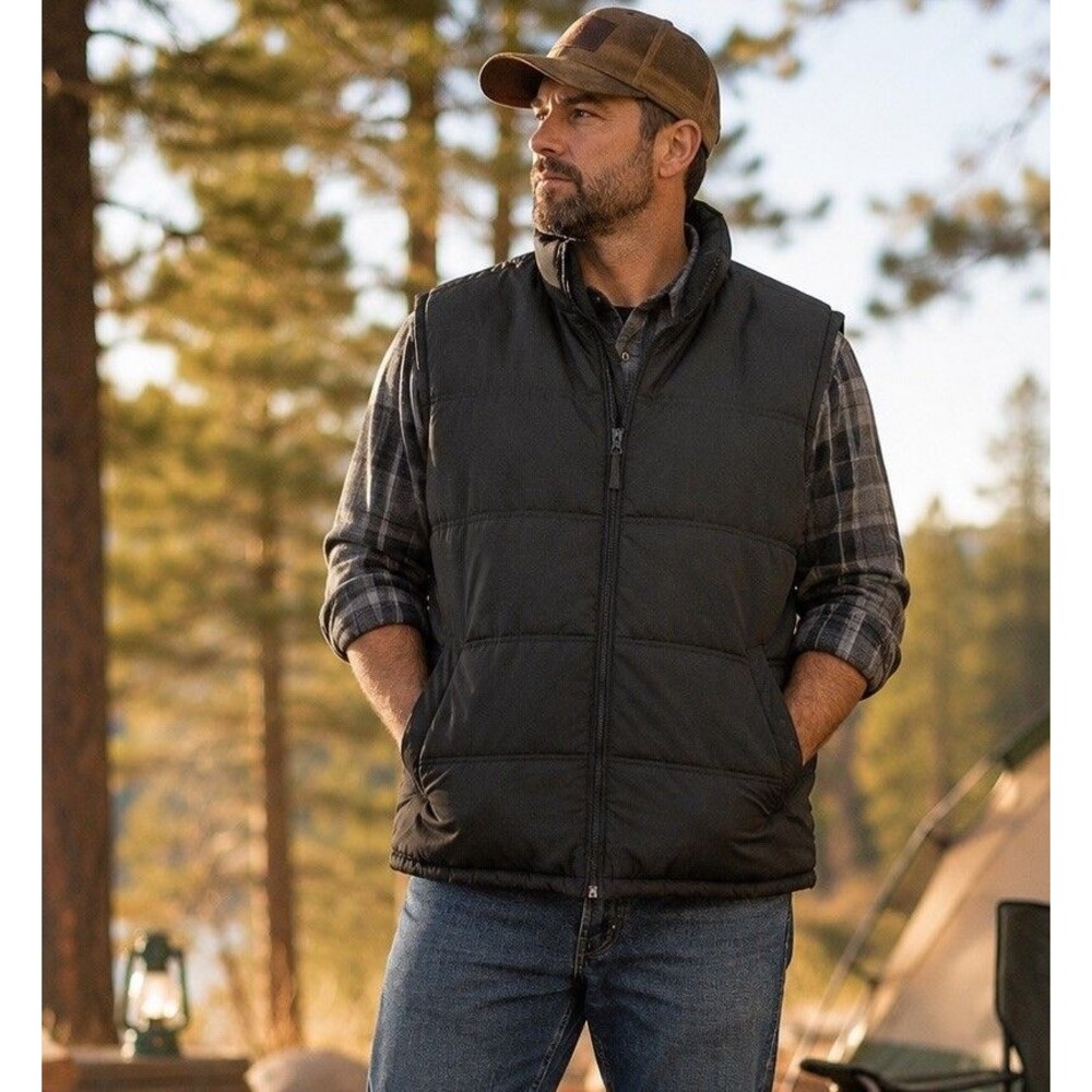 Smith’s Workwear Dark Gray Quilted Puffer Vest 2XL Full Zip Outdoor Winter Warm